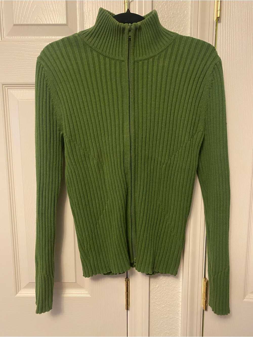 Caslon Olive Green Ribbed Zip-Front Cardigan